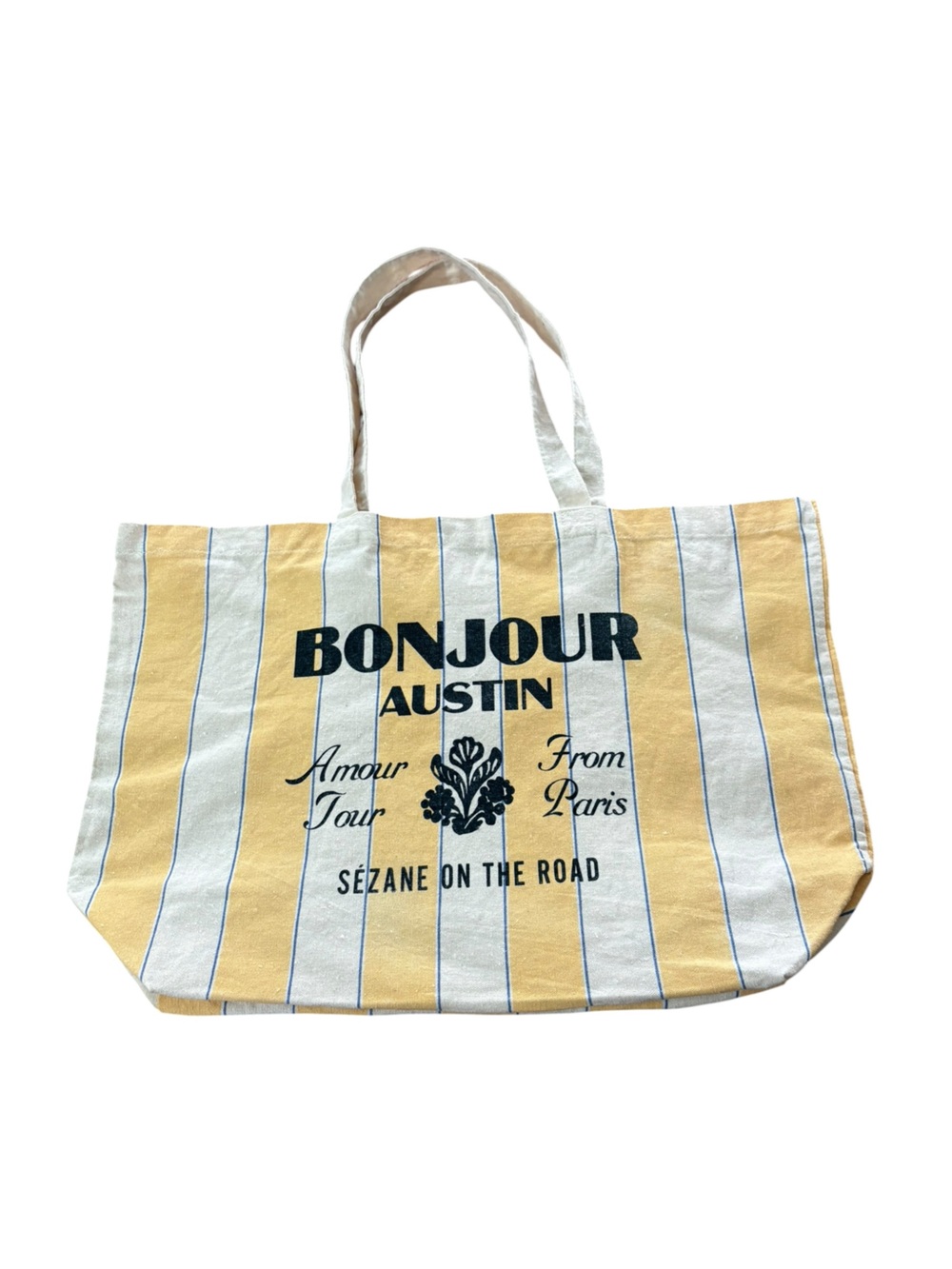 Sézane On The Road "Bonjour Austin" Striped Canvas Tote Bag - Rare!